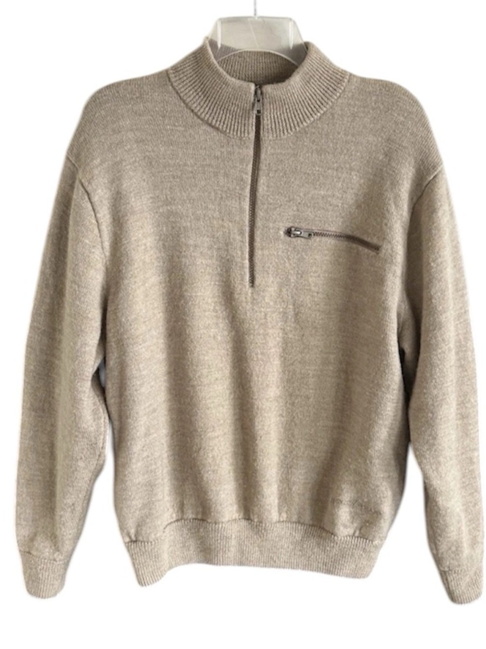 Cabela's 100% Wool Windstopper Sweater Mens L Quarter Zip Elbow Patch Pullover
